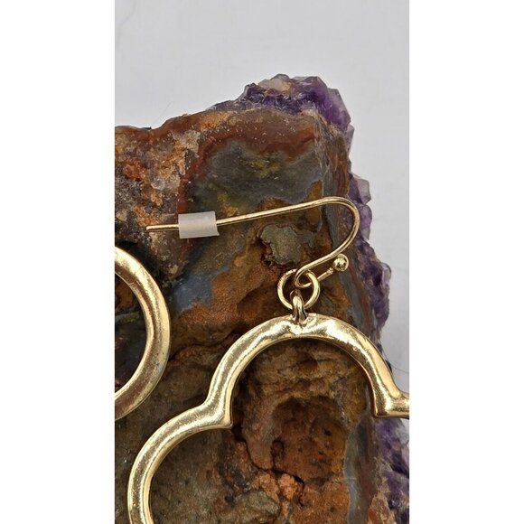 Goldtone Dangle Four Leaf Clover Earrings Rhinestone Crystal Accents 1.5" - Picture 4 of 6